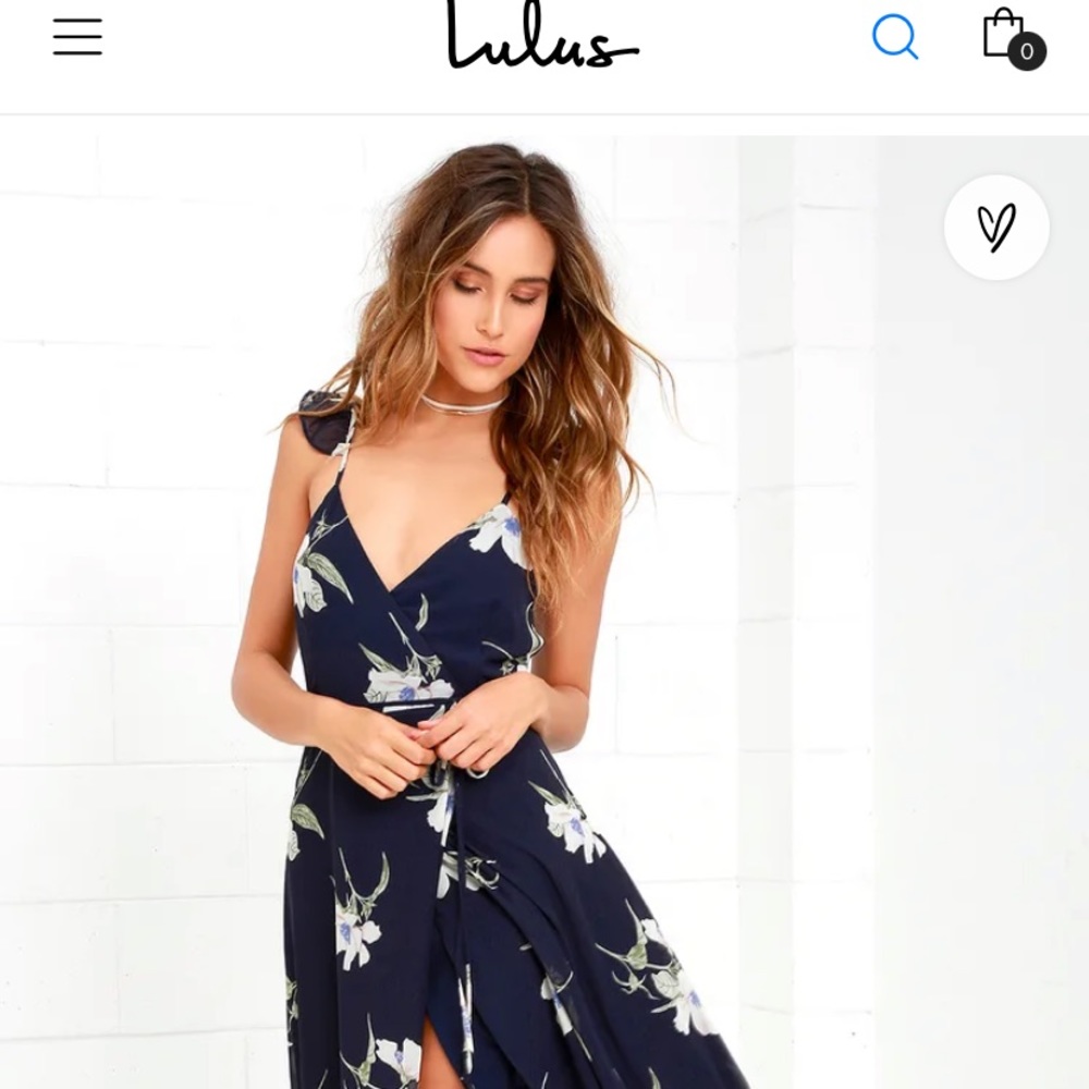 Lulus Size Medium “all mine navy blue floral print high low wrap dress”